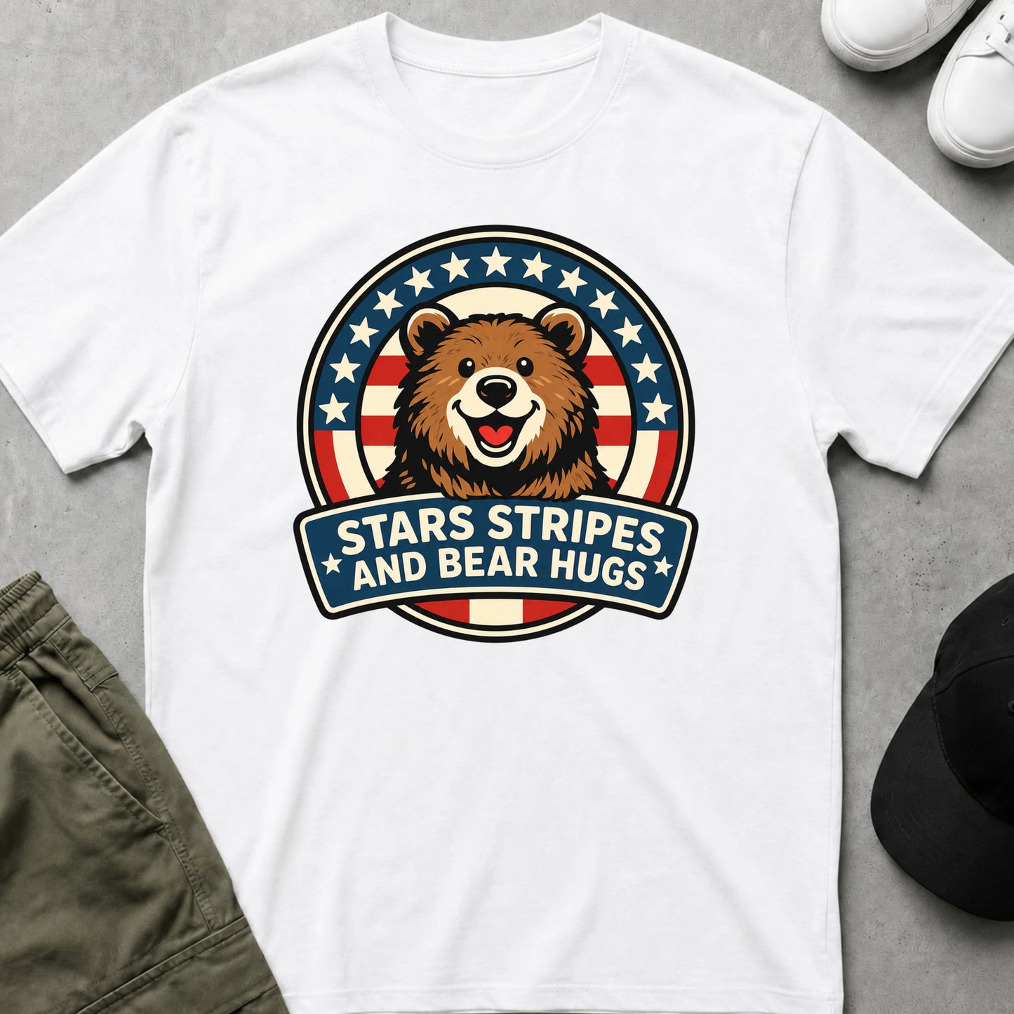 Cool Teds Teddy-Bear Stars, Stripes & Bear Hugs T-Shirt White / S