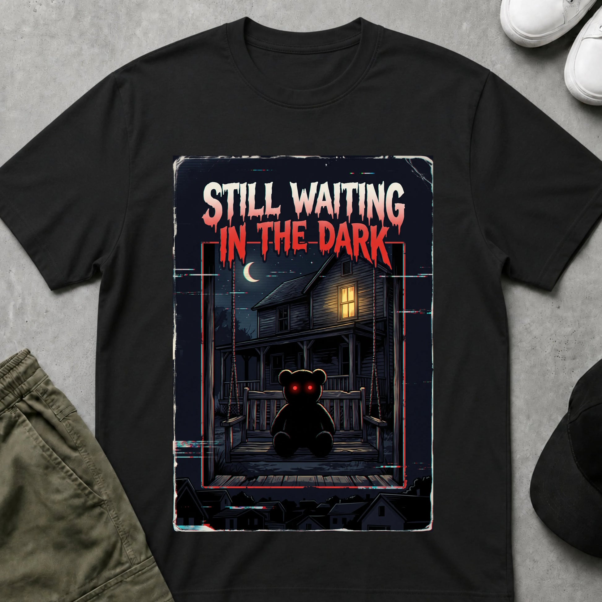 Cool Teds Teddy-Bear Still Waiting T-Shirt Black / S