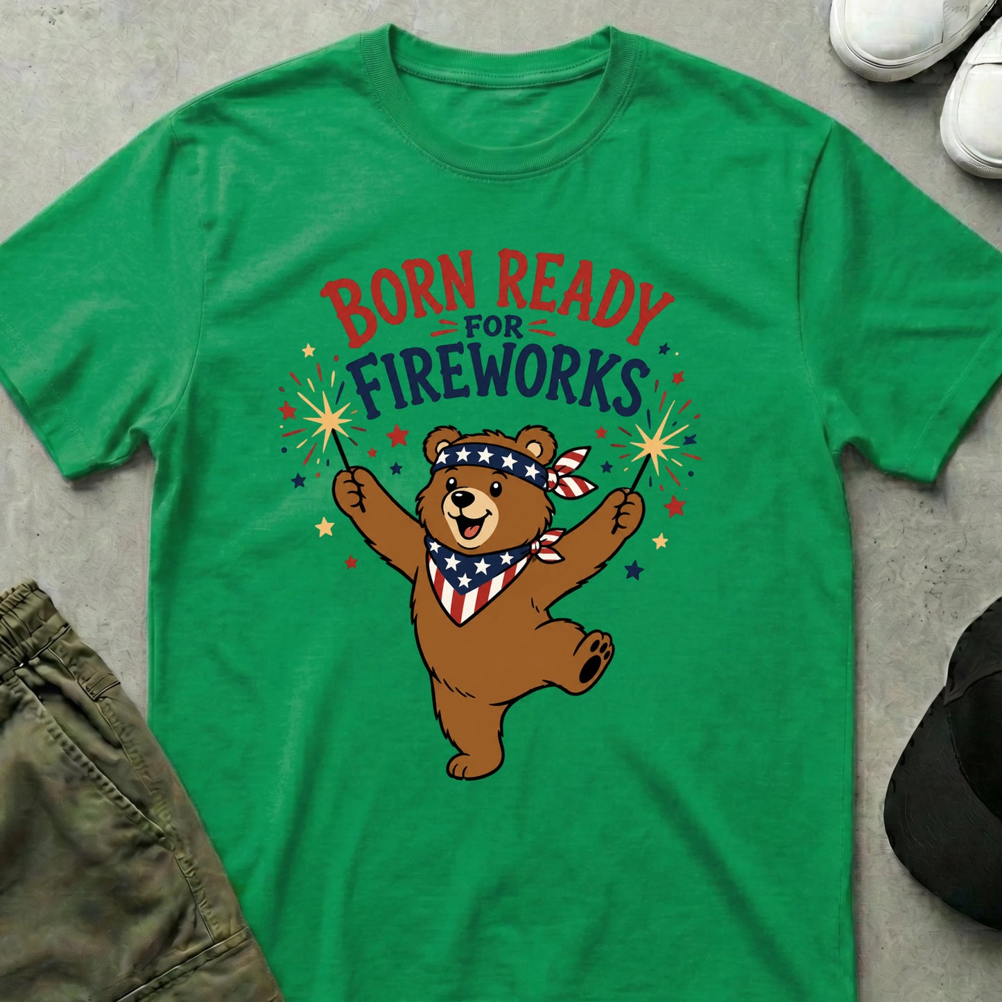 Cool Teds Teddy-Bear Teddy Fireworks T-Shirt Irish Green / S