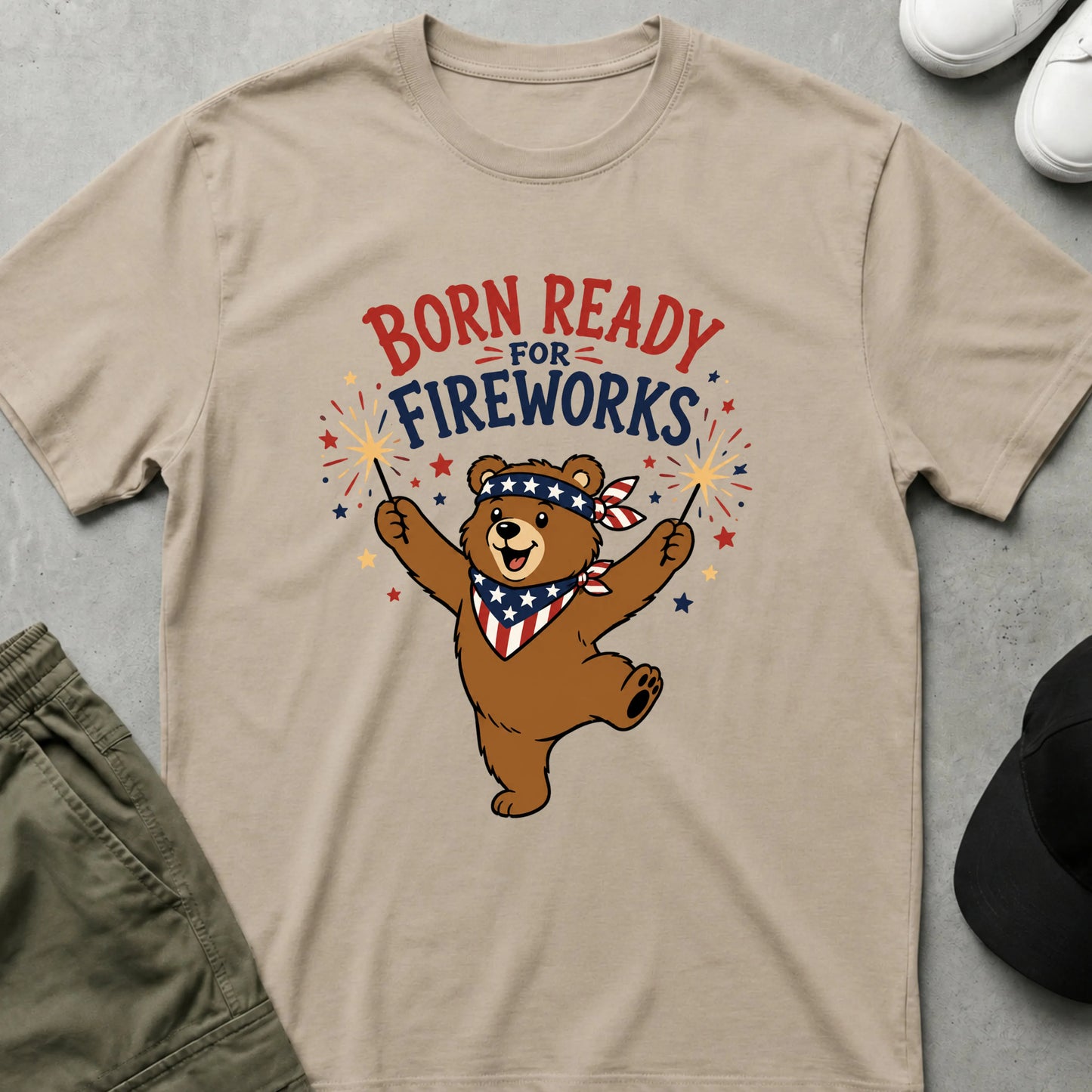 Cool Teds Teddy-Bear Teddy Fireworks T-Shirt Sand / S