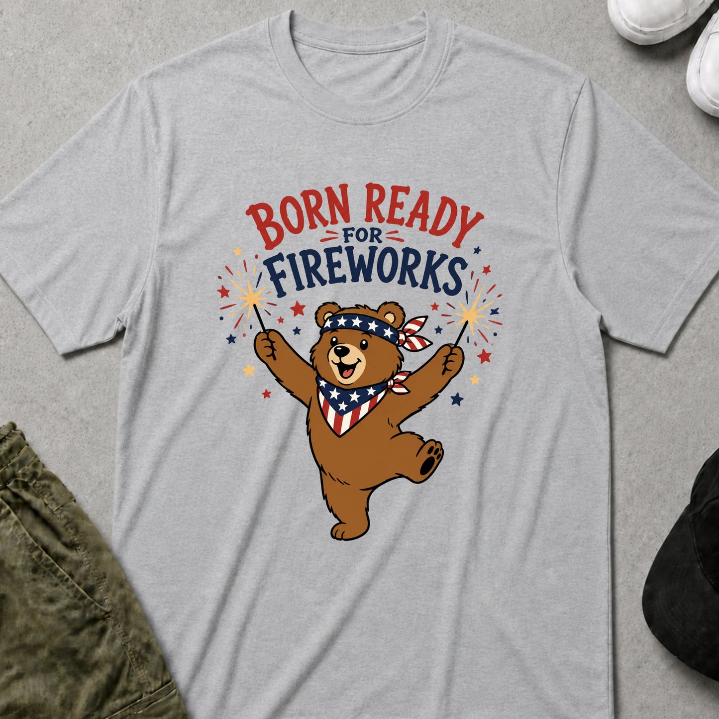 Cool Teds Teddy-Bear Teddy Fireworks T-Shirt Sport Grey / S