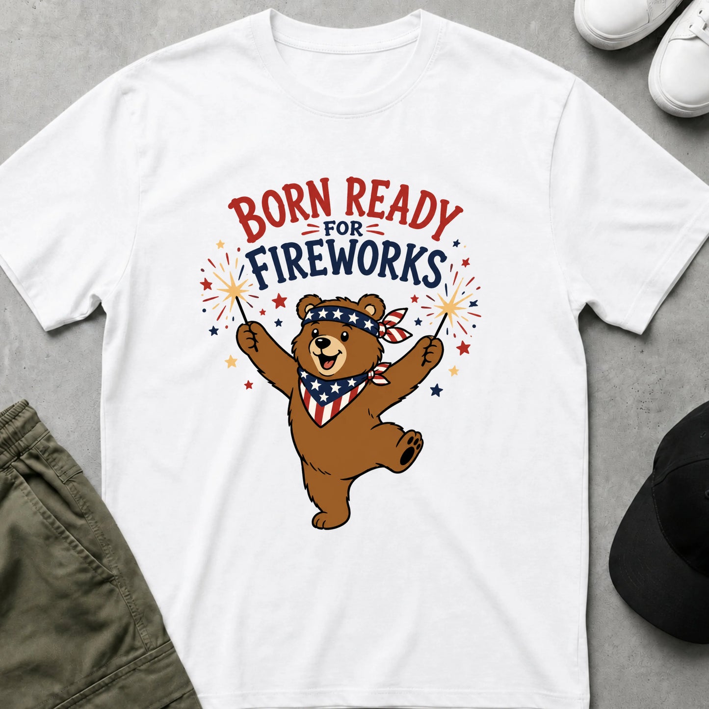Cool Teds Teddy-Bear Teddy Fireworks T-Shirt White / S