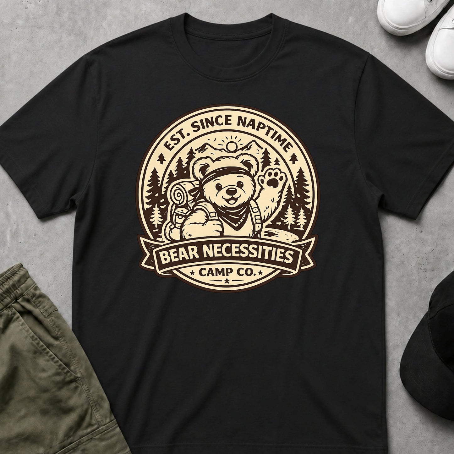 Printify Teddy-Bear Trail Hiker T-Shirt Black / S