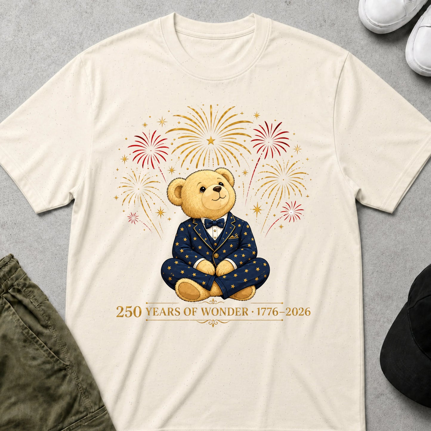 Cool Teds Teddy-Bear 1776 Fireworks & Freedom T-Shirt Natural / S