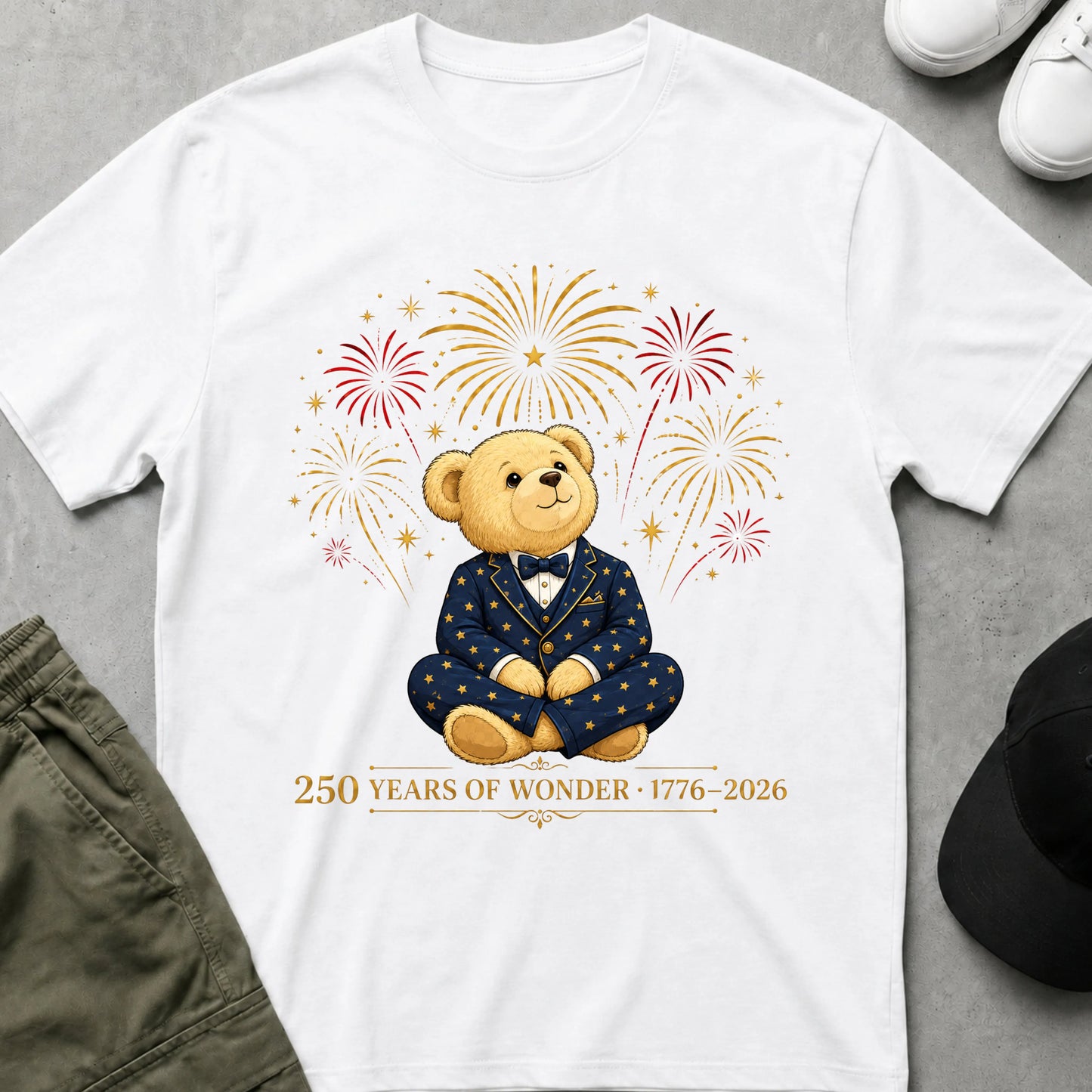 Cool Teds Teddy-Bear 1776 Fireworks & Freedom T-Shirt White / S