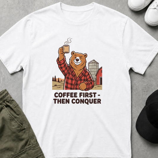 Cool Teds Teddy-Bear Coffee First Conquer T-Shirt White / S