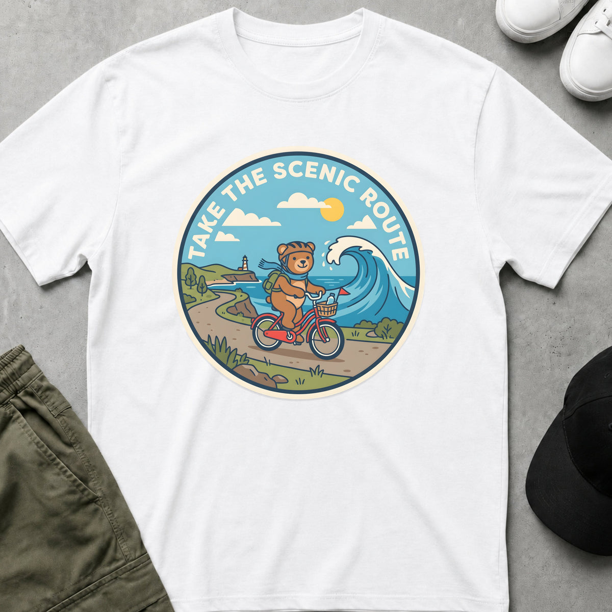 Printify Teddy-Bear Scenic Route T-Shirt White / S