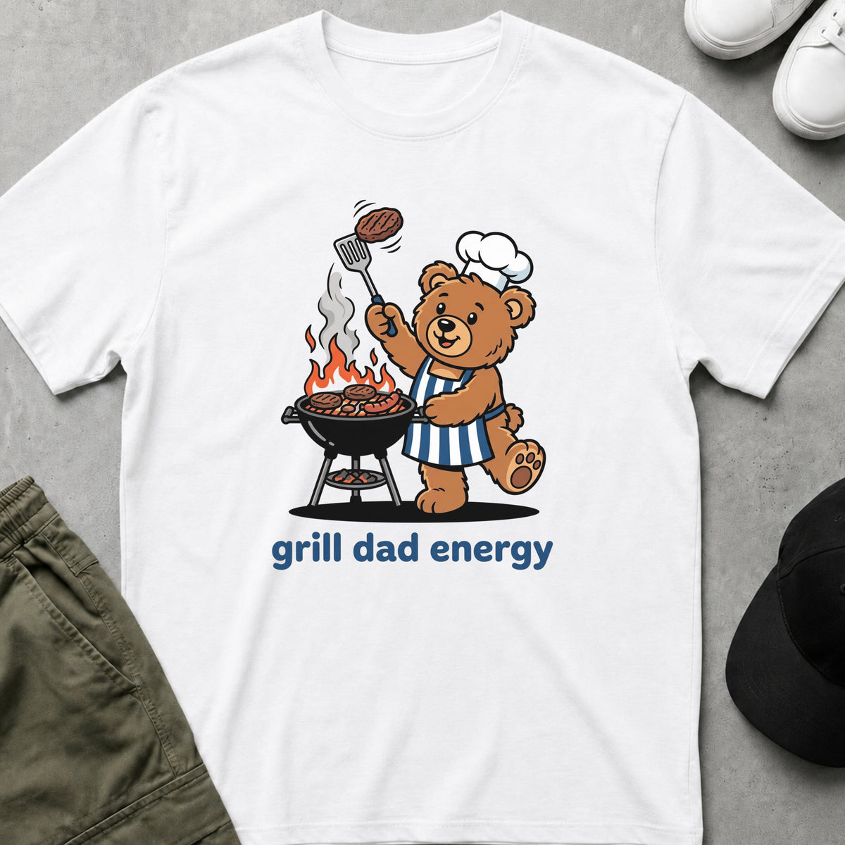 Printify Teddy-Bear Grill Dad Energy T-Shirt White / S