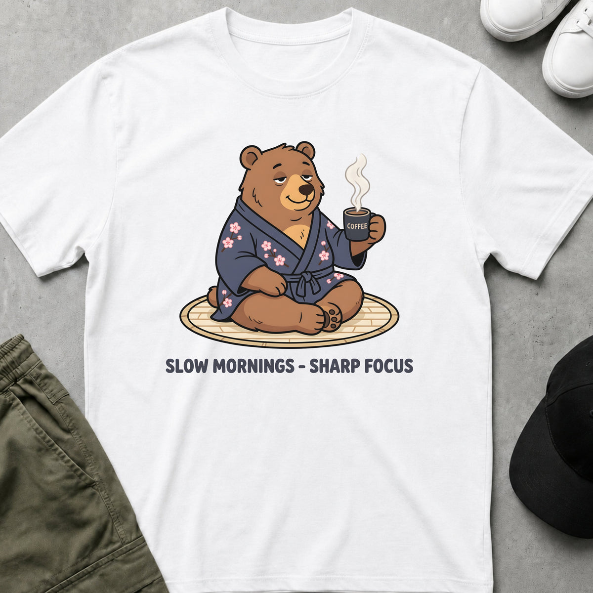 Cool Teds Teddy-Bear Zen Bear Coffee T-Shirt White / S
