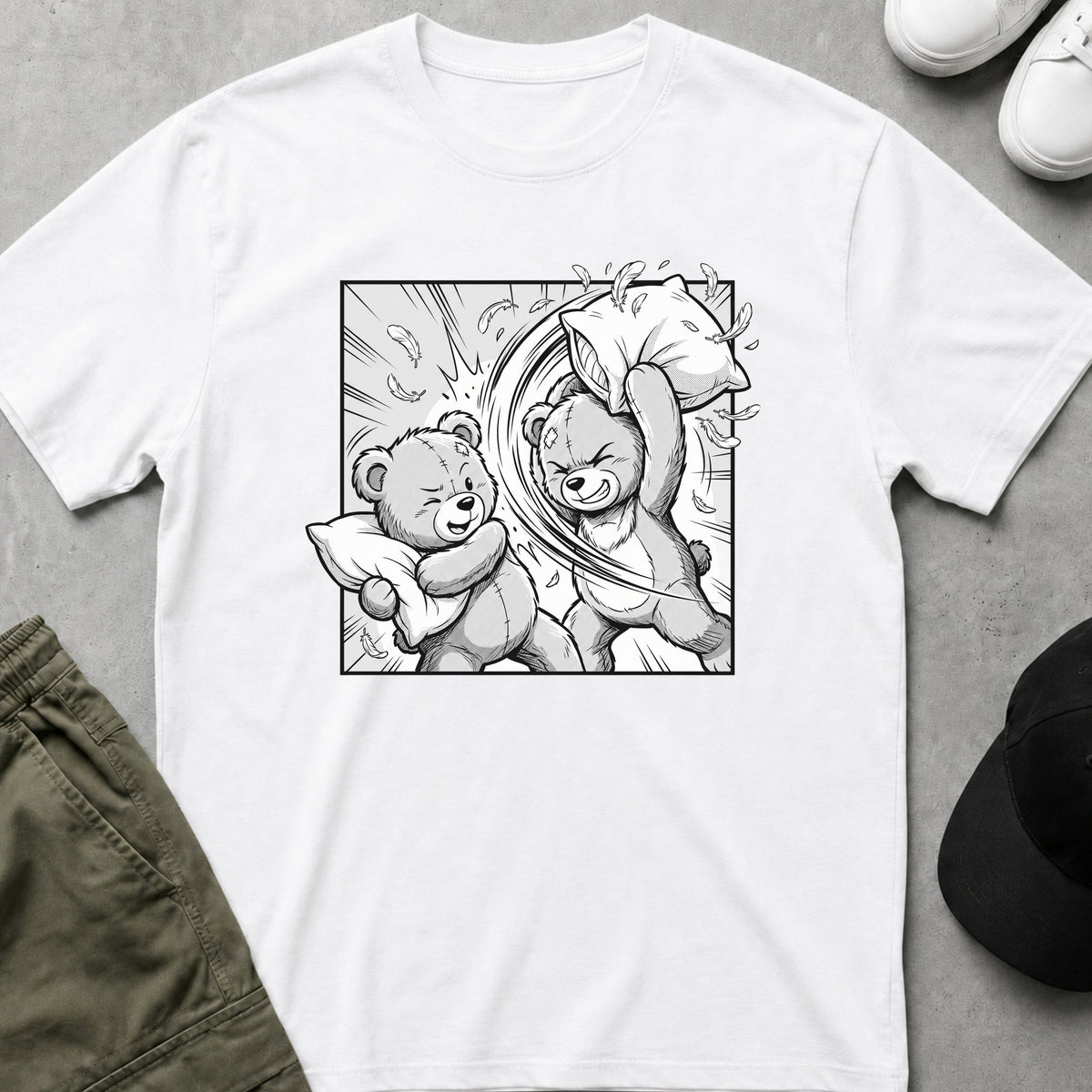 Printify Teddy-Bear Pillow Fight T-Shirt White / S