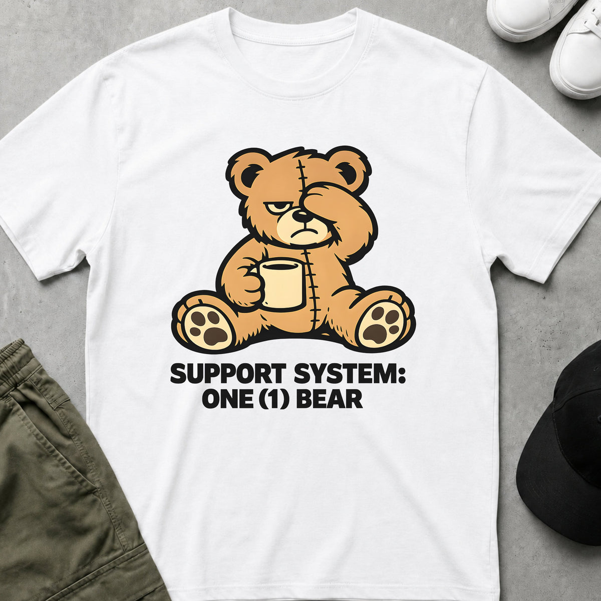 Cool Teds Teddy-Bear One Bear Support T-Shirt White / S